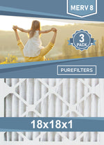 Pleated 18x18x1 Furnace Filters - (3-Pack) - MERV 8, MERV 11 and MERV 13 - PureFilters.ca