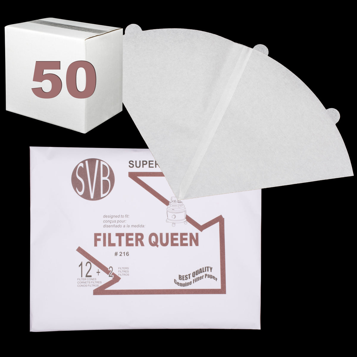 BA216CS50 Filter Queen Paper Cone **12 Pack & 2 Safety Filters SVB