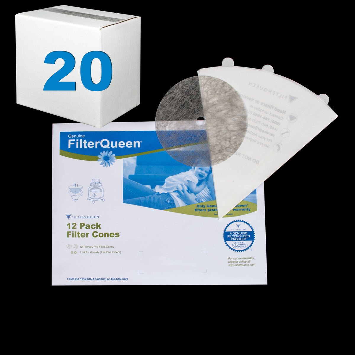 XFQ100CS20 Filter Queen OEM Filter Cone **12 Pack, Case of 20** PureFilters