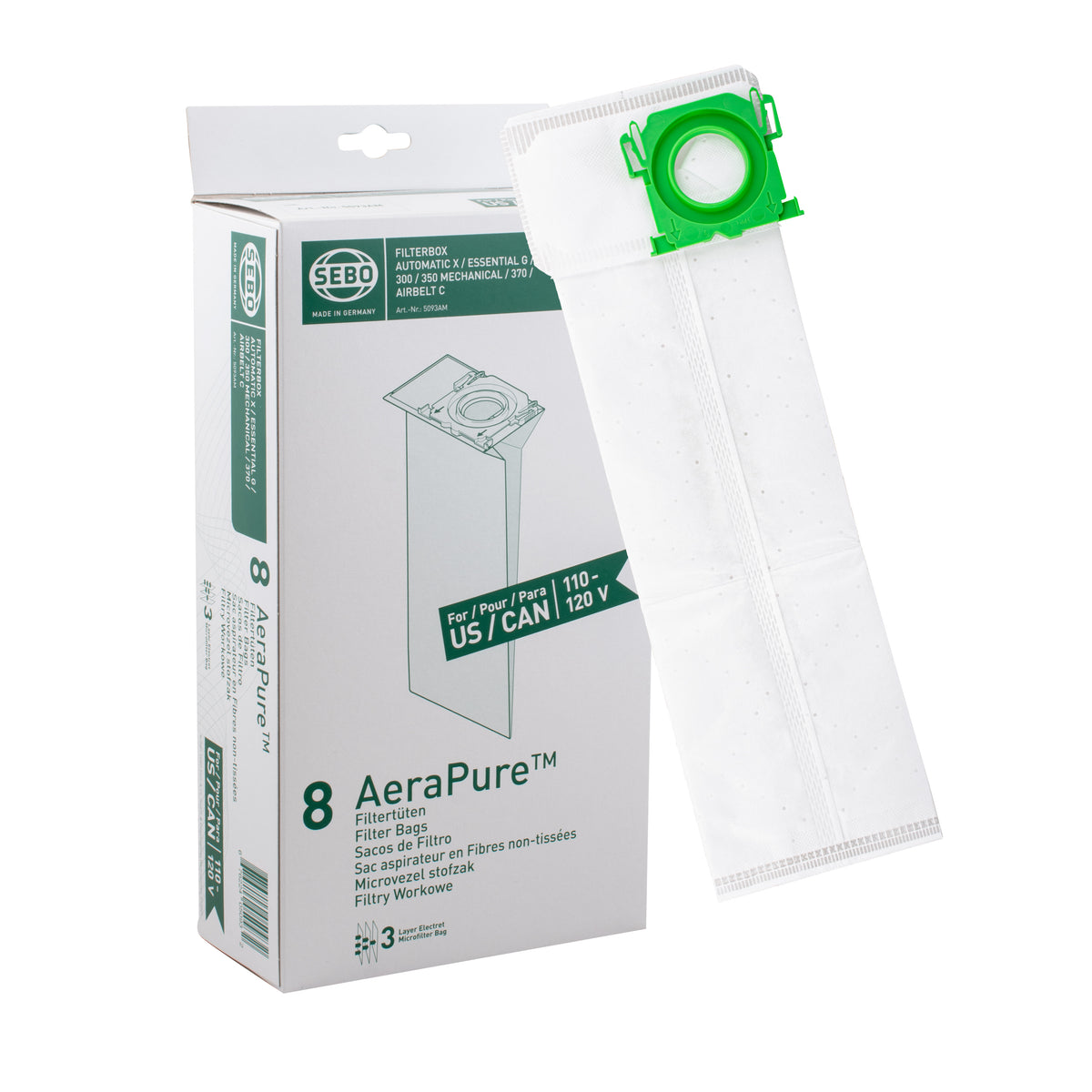 XSS6210 Sebo OEM Ultra Bag Box of 8 Style 5093 for X / G / 370 Series