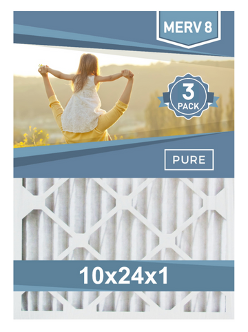 Pleated 10x24x1 Furnace Filters - (3-Pack) - MERV 8, MERV 11 and MERV 13