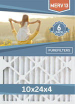 Pleated 10x24x4 Furnace Filters - (6-Pack) - Custom Size MERV 8, MERV 11 and MERV 13 - PureFilters.ca