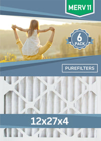 Pleated 12x27x4 Furnace Filters - (6-Pack) - Custom Size MERV 8, MERV 11 and MERV 13 - PureFilters.ca