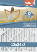 Pleated 12x34x2 Furnace Filters - (12-Pack) - Custom Size MERV 8, MERV 11 and MERV 13 - PureFilters.ca