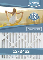 Pleated 12x34x2 Furnace Filters - (12-Pack) - Custom Size MERV 8, MERV 11 and MERV 13 - PureFilters.ca