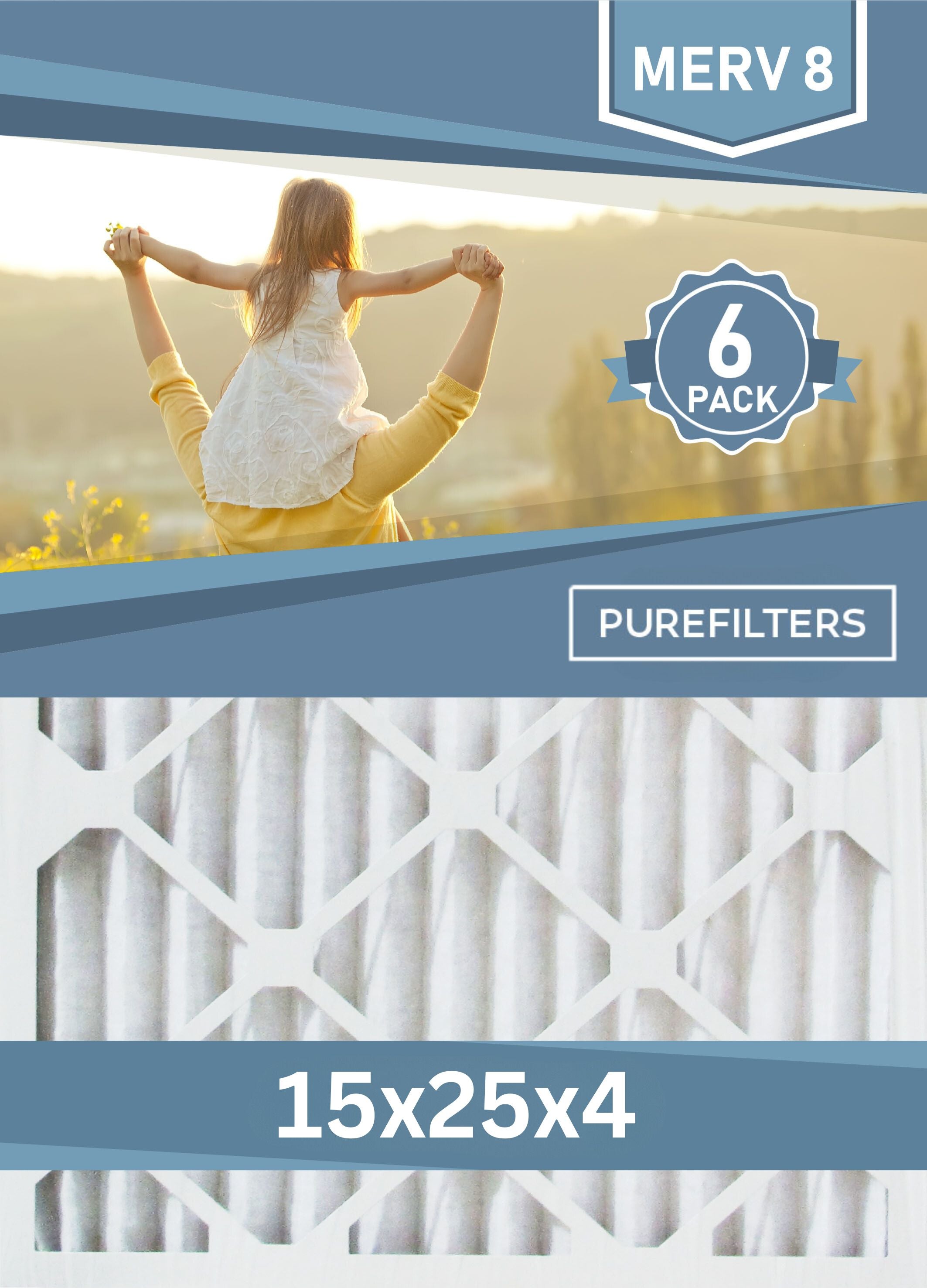 Pleated 15x25x4 Furnace Filters - (6-Pack) - Custom Size MERV 8