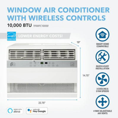 Perfect Aire 10,000 BTU Smart Window Air Conditioner, 115V, 450sqft, R32