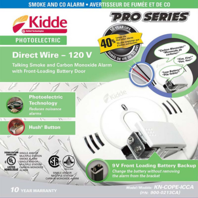 Kidde Hardwire Talking Photoelectric Smoke & Carbon Monoxide Alarm, Battery Backup