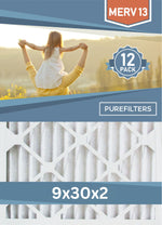 Pleated 9x30x2 Furnace Filters - (12-Pack) - Custom Size MERV 8, MERV 11 and MERV 13 - PureFilters.ca