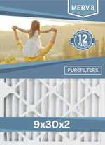 Pleated 9x30x2 Furnace Filters - (12-Pack) - Custom Size MERV 8, MERV 11 and MERV 13 - PureFilters.ca