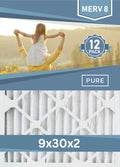 Pleated 9x30x2 Furnace Filters - (12-Pack) - Custom Size MERV 8, MERV 11 and MERV 13