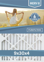 Pleated 9x30x4 Furnace Filters - (6-Pack) - Custom Size MERV 8, MERV 11 and MERV 13 - PureFilters.ca