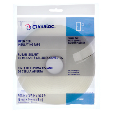 Climaloc Foam Tape, White, 3/16" x 3/8" x 16.4'