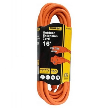 Shopro Outdoor Extension Cord, 1 Outlet, Orange, 16 ft.