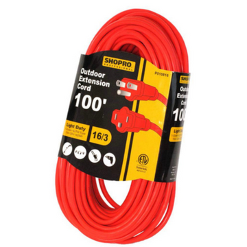 Shopro Outdoor Extension Cord, 1 Outlet, Red, 100 ft.