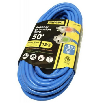 Shopro Cold Weather Extension Cord, 1 Outlet, Blue, 50 ft.