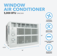 Perfect Aire Mechanical Controls Window Mount Air Conditioner, 5,000 BTU, Up to 150 sq ft, R32