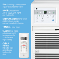 Perfect Aire 10,000 BTU Thru-the-Wall Air Conditioner With Electric Heater, 230V, 450 sq.ft (R32)