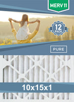 Pleated 10x15x1 Furnace Filters - (12-Pack) - Custom Size MERV 8 and MERV 11 - PureFilters
