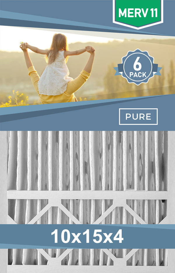 Pleated 10x15x4 Furnace Filters - (6-Pack) - Custom Size MERV 8 and MERV 11 - PureFilters