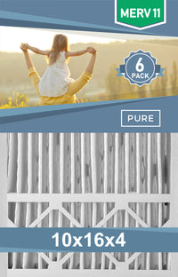 Pleated 10x16x4 Furnace Filters - (6-Pack) - Custom Size MERV 8 and MERV 11 - PureFilters