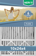 Pleated 10x24x4 Furnace Filters - (6-Pack) - Custom Size MERV 8 and MERV 11 - PureFilters