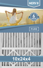 Pleated 10x24x4 Furnace Filters - (6-Pack) - Custom Size MERV 8 and MERV 11 - PureFilters