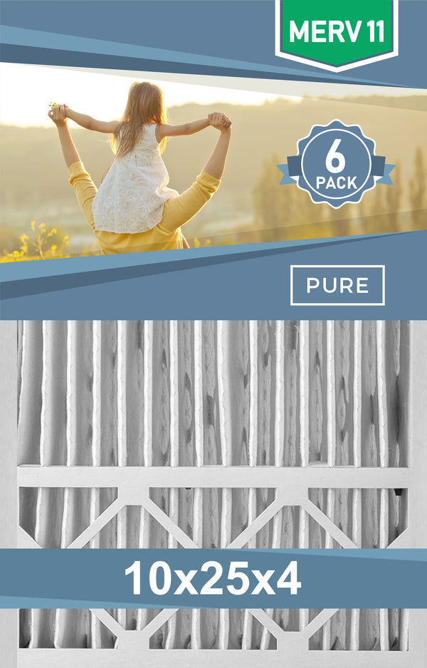 Pleated 10x25x4 Furnace Filters - (6-Pack) - Custom Size MERV 8 and MERV 11 - PureFilters