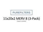 Pleated 11x20x2 Furnace Filters - (3-Pack) - MERV 8, MERV 11 and MERV 13 - PureFilters