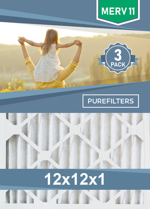 Pleated 12x12x1 Furnace Filters - (3-Pack) - MERV 8 and MERV 11 - PureFilters.ca