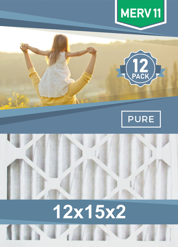Pleated 12x15x2 Furnace Filters - (12-Pack) - Custom Size MERV 8 and MERV 11 - PureFilters