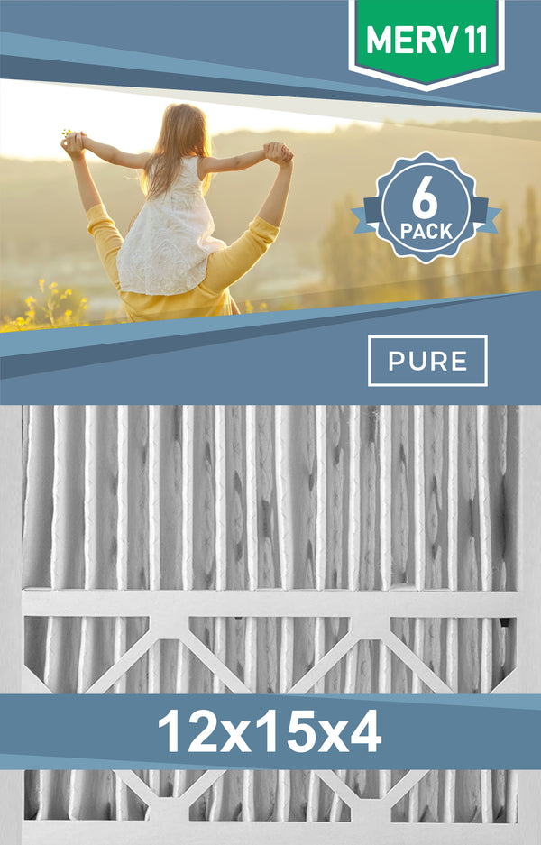 Pleated 12x15x4 Furnace Filters - (6-Pack) - Custom Size MERV 8 and MERV 11 - PureFilters