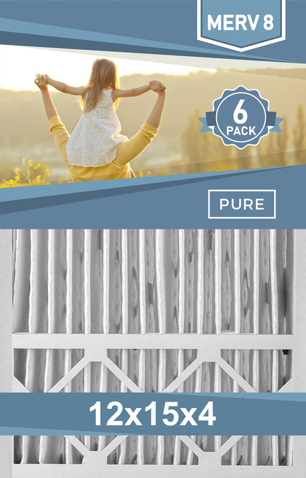 Pleated 12x15x4 Furnace Filters - (6-Pack) - Custom Size MERV 8 and MERV 11 - PureFilters