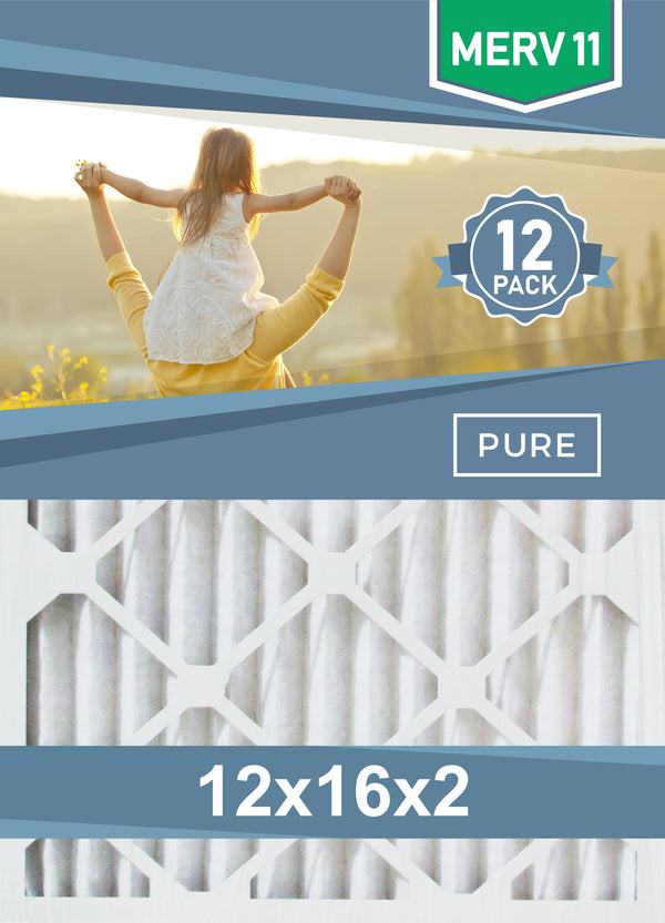 Pleated 12x16x2 Furnace Filters - (12-Pack) - Custom Size MERV 8 and MERV 11 - PureFilters