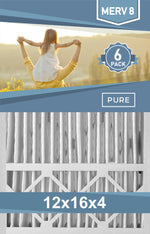 Pleated 12x16x4 Furnace Filters - (6-Pack) - Custom Size MERV 8 and MERV 11 - PureFilters
