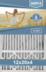 Pleated 12x20x4 Furnace Filters - (6-Pack) - Custom Size MERV 8 and MERV 11 - PureFilters