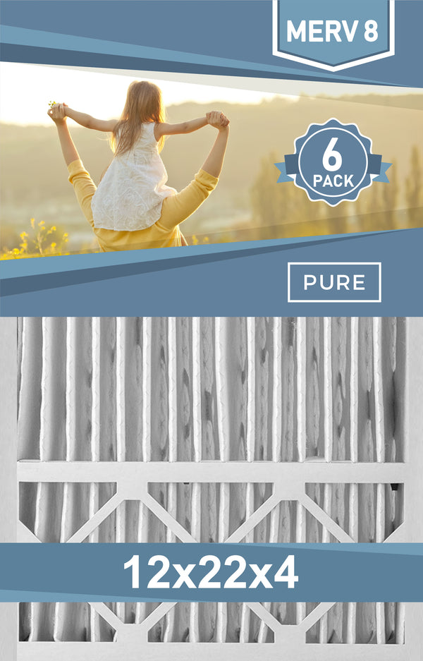 Pleated 12x22x4 Furnace Filters - (6-Pack) - Custom Size MERV 8 and MERV 11 - PureFilters