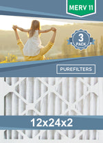 Pleated 12x24x2 Furnace Filters - (3-Pack) - MERV 8, MERV 11 and MERV 13 - PureFilters.ca
