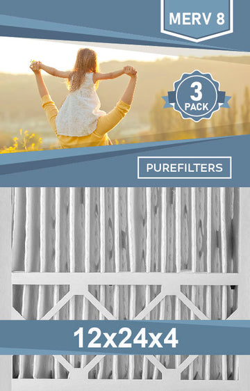 Pleated 12x24x4 Furnace Filters - (3-Pack) - MERV 8, MERV 11 and MERV 13
