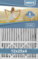 Pleated 12x25x4 Furnace Filters - (6-Pack) - Custom Size MERV 8 and MERV 11 - PureFilters