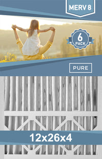 Pleated 12x26x4 Furnace Filters - (6-Pack) - Custom Size MERV 8 and MERV 11 - PureFilters