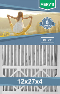 Pleated 12x27x4 Furnace Filters - (6-Pack) - Custom Size MERV 8 and MERV 11 - PureFilters