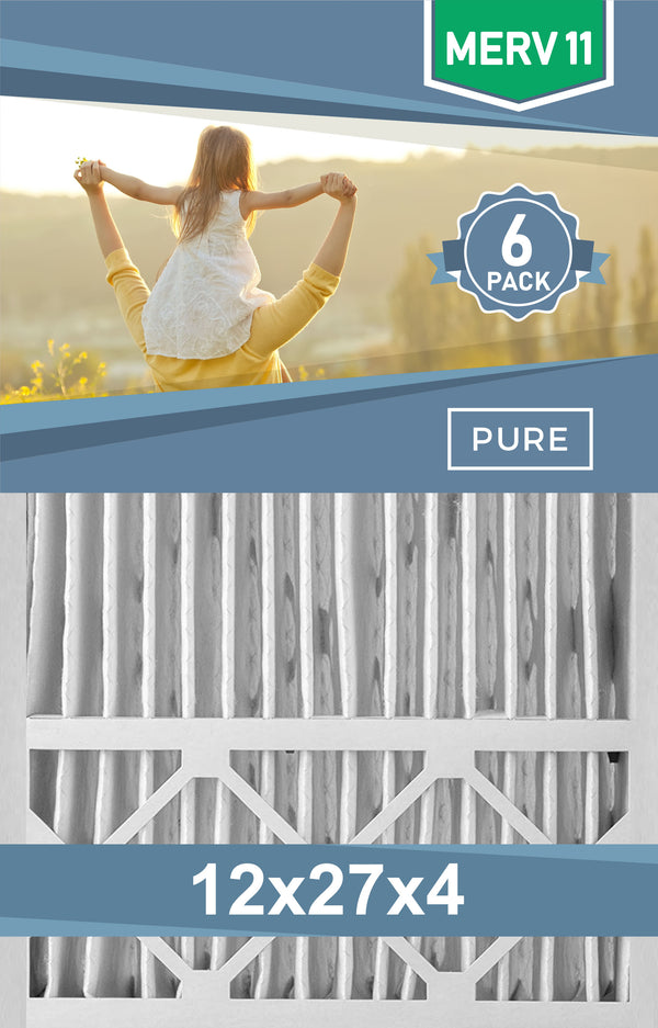 Pleated 12x27x4 Furnace Filters - (6-Pack) - Custom Size MERV 8 and MERV 11 - PureFilters