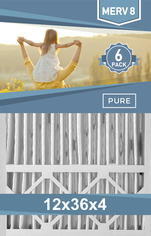 Pleated 12x36x4 Furnace Filters - (6-Pack) - Custom Size MERV 8 and MERV 11 - PureFilters