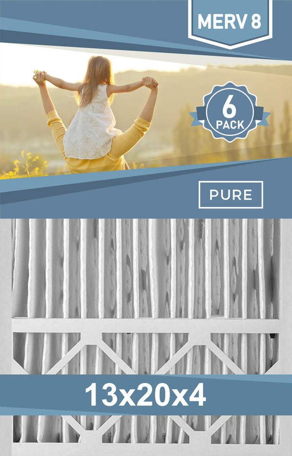 Pleated 13x20x4 Furnace Filters - (6-Pack) - Custom Size MERV 8 and MERV 11 - PureFilters