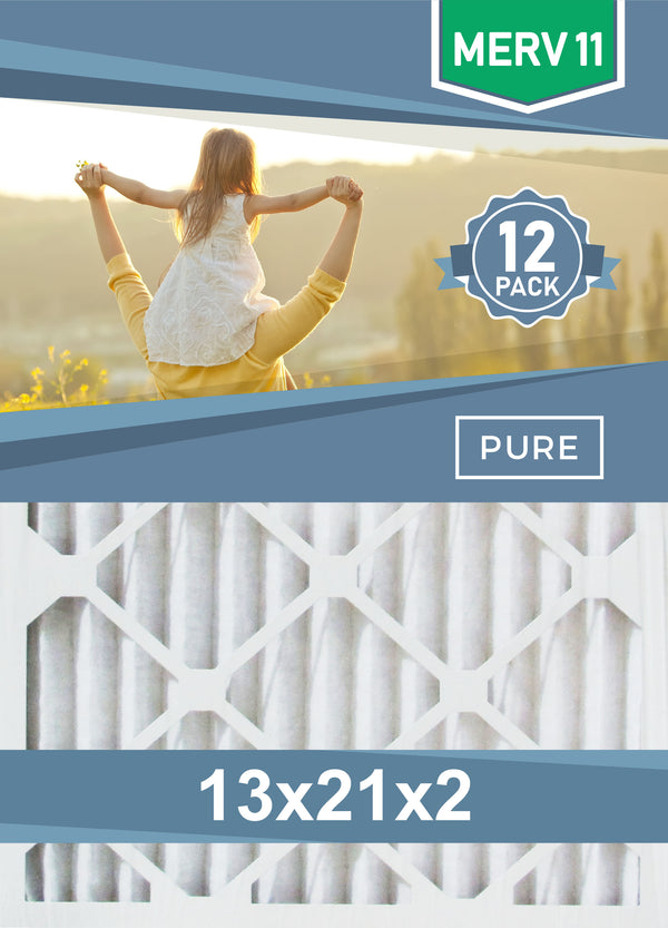 Pleated 13x21x2 Furnace Filters - (12-Pack) - Custom Size MERV 8 and MERV 11 - PureFilters