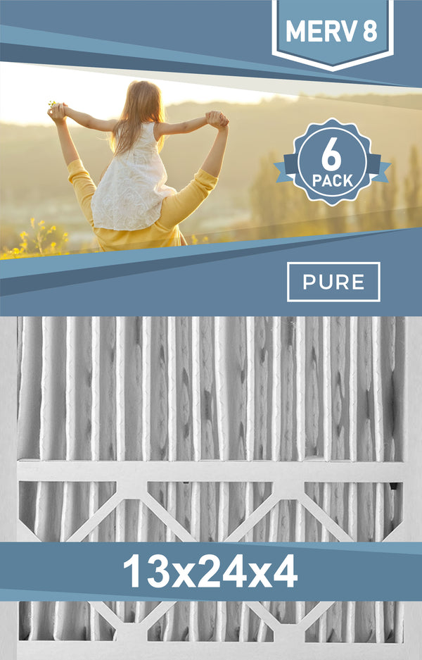 Pleated 13x24x4 Furnace Filters - (6-Pack) - Custom Size MERV 8 and MERV 11 - PureFilters