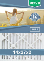 Pleated 14x27x2 Furnace Filters - (12-Pack) - Custom Size MERV 8 and MERV 11 - PureFilters