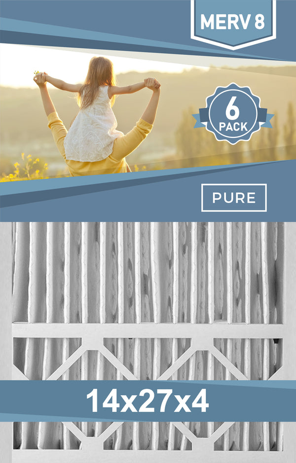 Pleated 14x27x4 Furnace Filters - (6-Pack) - Custom Size MERV 8 and MERV 11 - PureFilters