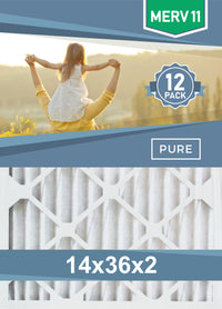 Pleated 14x36x2 Furnace Filters - (12-Pack) - Custom Size MERV 8 and MERV 11 - PureFilters